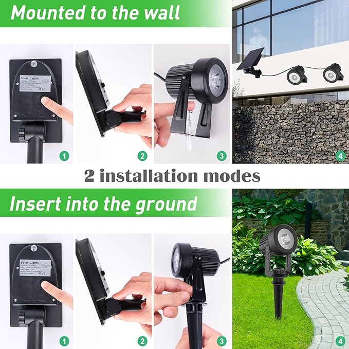 T-SUNUS Solar Spot Lights Outdoor IP65 Waterproof White 6000K 2-in-1 Landscape Spotlights, 9.8ft Cable Separate Panel Auto Dusk to Dawn Dimmable for Flag Yard Garden Patio Driveway Pathway Garage