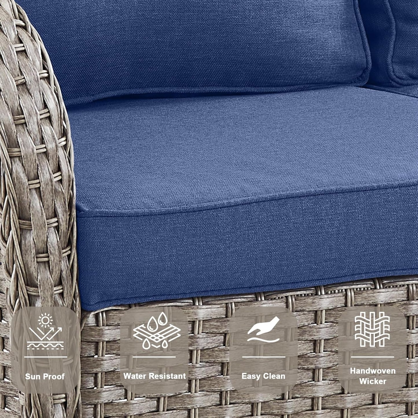 Expansive 10 Pieces Outdoor Patio Furniture Set with 43” Propane Fire Pit Table, Patio Conversation Set with Swivel Rocker Outdoor Chairs Set of 4 and Sofa, Ottoman and Wicker Side Table