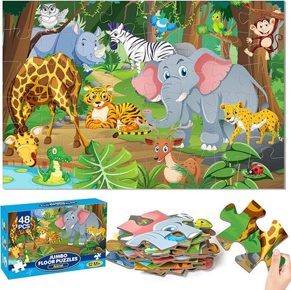 Jumbo Floor Puzzle for Kids Ages 4-6, 48 Piece Large Animal Jigsaw Puzzle, Extra-Thick Cardboard Preschool Learning Toys for Toddlers 3-5, Educational Gift for Boys Girls 3 4 5 6 7 8