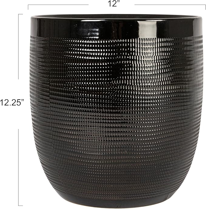 Creative Co-Op Coastal Embossed Textured Stoneware Planter, Black