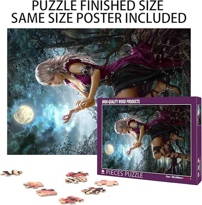 Challenge 1000 Pieces, Premium Quality Wooden Puzzles,Elves, Magical Girls.Brain Challenge Puzzle Game, Relaxation and Entertainment Activity Size: 29.5X19.7 in and 1:1 Original Picture Poster