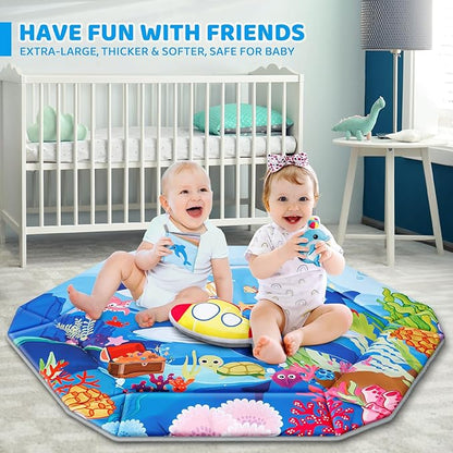 Baby Gym Play Mat, 8-in-1 Ocean Theme Tummy Time Mat & Ball Pit, Washable Baby Activity Play Mat for Visual, Hearing, Sensory, Motor Development, Baby Toys Gift for Toddler Infant 0-3-6-9-12-18 Months