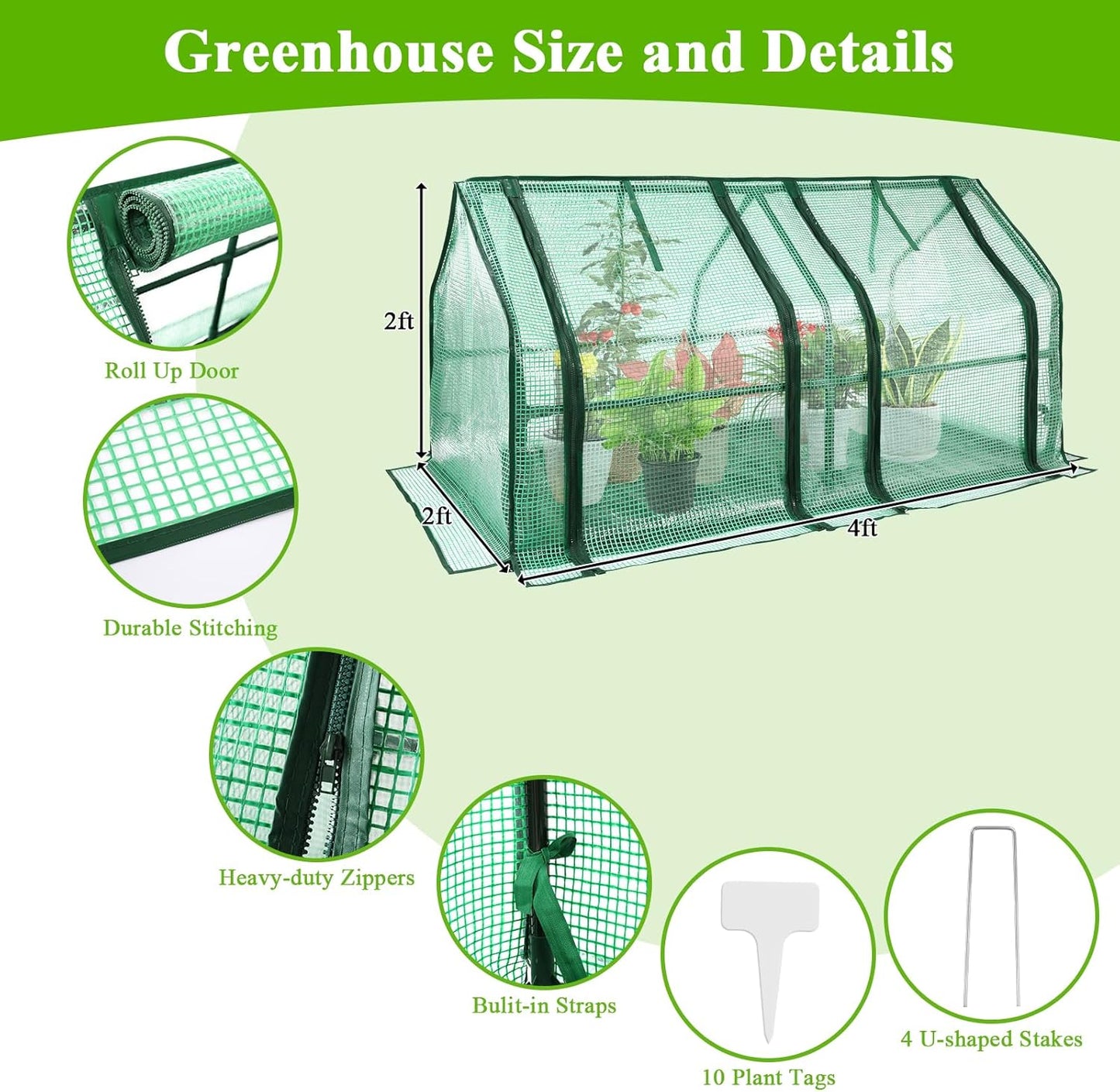 U'Artlines Portable Mini Greenhouse Small Green House with Waterproof Pad and Plant Label 47x24x24 Inch Plant Cover Tent for Garden Small Plants Indoor Outdoor, Green PE