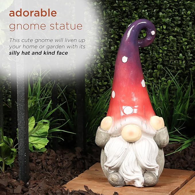 Alpine Corporation - 18” Tall Outdoor Garden Gnome Yard Decoration - Hear No Evil Gnome Statue – Lawn Statuary with Ombre Hat - Durable, Weatherproof Décor for Patio & Deck