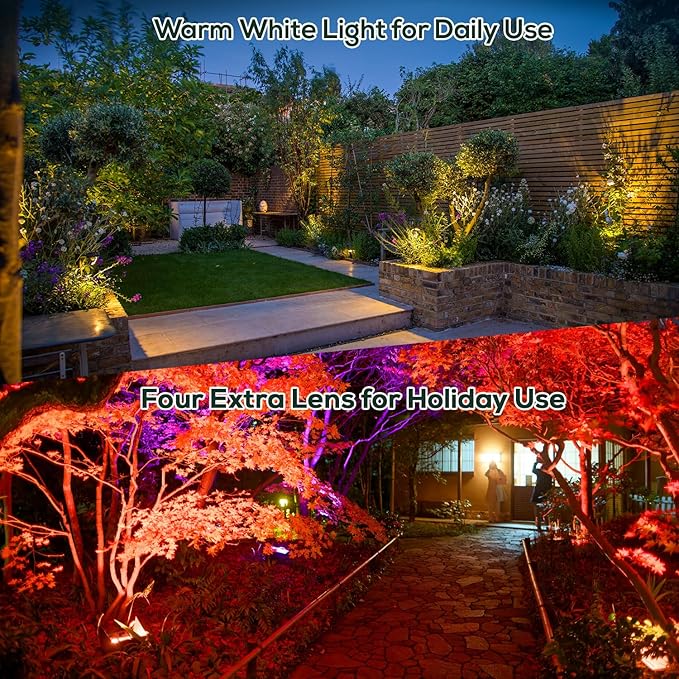 ZYAN 4 Pack Outdoor Landscape Lighting with 4 Colorful Lens and Power Supply, Green Shell