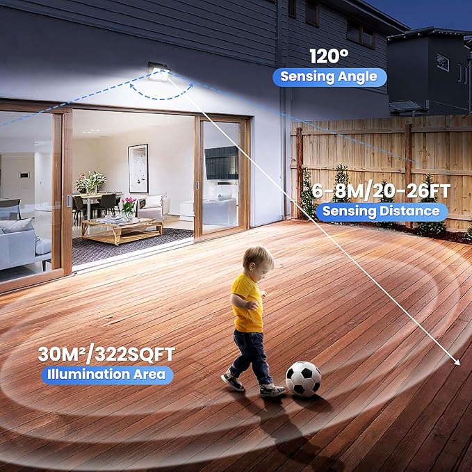 [6 Packs] Solar Motion Sensor Outdoor Lights, Super Bright Solar Lights Outdoor Waterproof, 3 Lighting Modes Security Wall Light for Outside Walking Dog Fence Backyard Deck Garden Door Step Garage