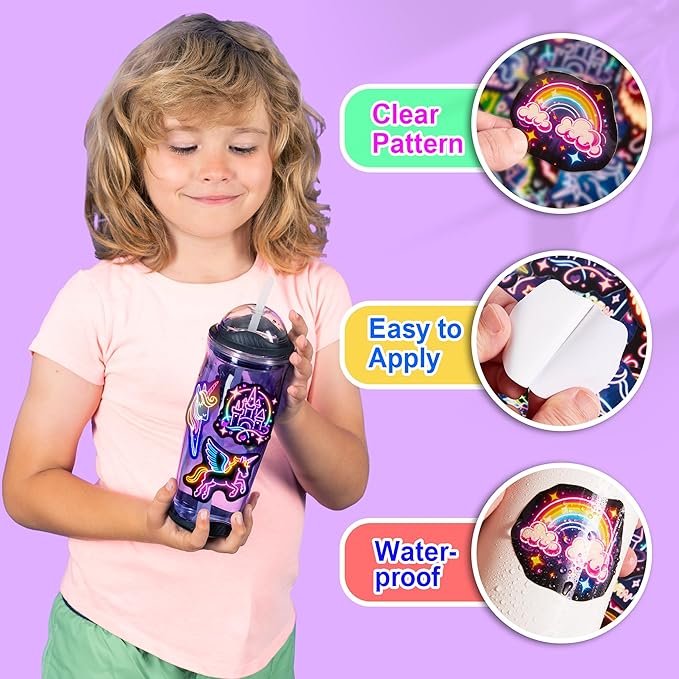 51 Pcs Neon Unicorns Stickers for Kids Glow in The Dark, Rainbows Sticker for Water Bottle, Vinyl Waterproof Laptop Decals for Teens Girls Boys, Students Adults Sticker Pack