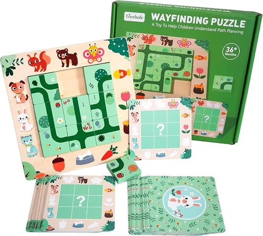 Logic Puzzle Game for Kids Ages 3+, Contnovin Animal Feeding Adventure Board Game, Montessori Toys with Path Tiles & Cards, STEM Learning Travel Gift for Boys & Girls