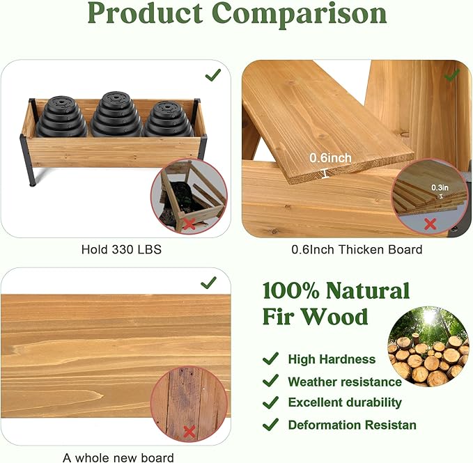 Wood Rectangular Garden Planter Box with Wheel Raised Garden Bed Outdoor,Planters for Outdoor Plants 37 * 13 * 15 Elevated Planter Box for Herbs Vegetables Flowers Outdoor Patio Deck Balcony