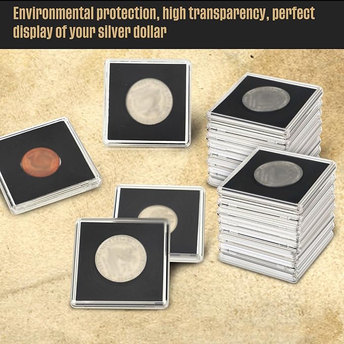 Vicenpal 100 Pcs Silver Dollar Coin Holder Clear Coin Capsules with Foam Gasket Acrylic Organizer Morgan Dollar Collection Case Display Box Plastic Storage Protectors 20/25/30/35/40mm