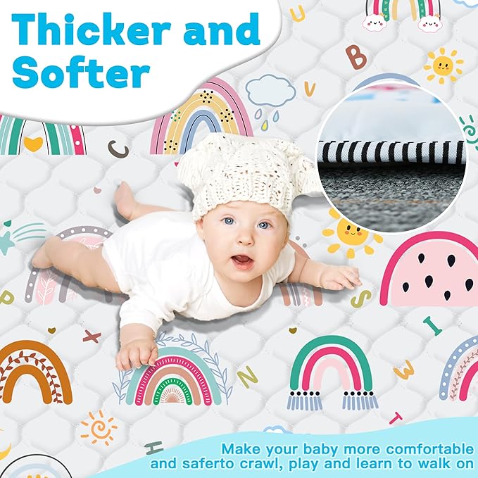 Baby Play Mat，Thick Soft 47" X 47" Playpen mat, Non-Slip and Machine Washable Baby Play Mats for Floor，Crawling Mat for Babies, Toddlers & Infants to Play and Learn (Rainbow)