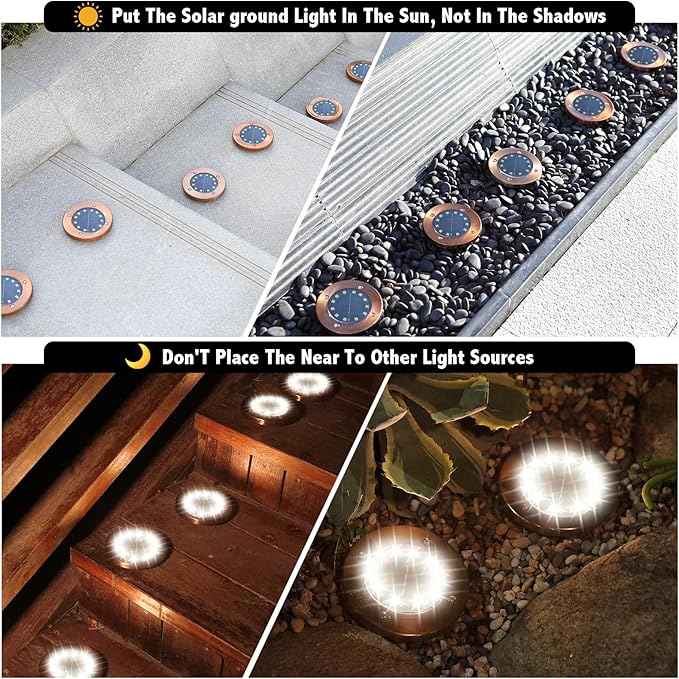 Solar Ground Lights Outdoor Waterproof Flat Garden Solar Disk Lights Floor 12 LED 8 Pack for Garden Patio Pathway Landscape Driveway Yard Path Decor