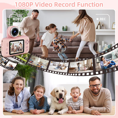 Kids Camera Girls for 3 4 5 6 7 8 9 Years Old Girls,1080P HD Video Selfie Camera with 32G SD Card Kids Digital Camera Toys for Toddler Birthday Gifts Pink