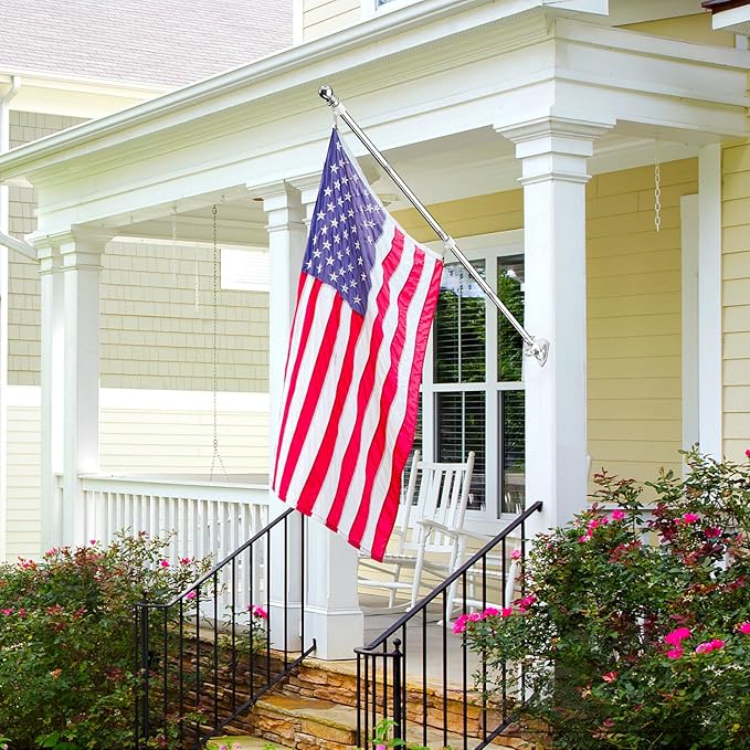 ZMTECH Flag Pole with Solar Light - Adjustable Bracket, 6 FT Stainless Steel Flag Poles for Outside House, Garden or Yard, Tangle Free Flagpole Kit for American Flag (Without Flag, Silver)