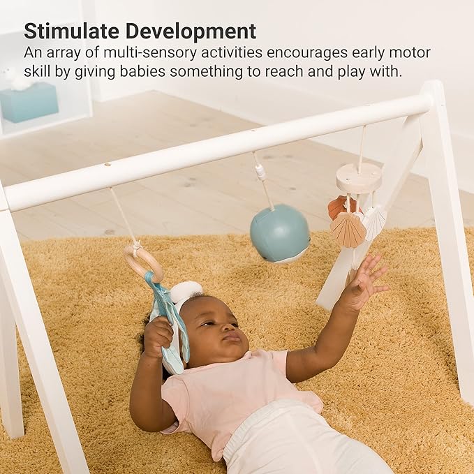 Little Big Friends Wooden Baby Activity Gym – Montessori Play Gym for Babies | Encourages Motor Skills & Sensory Development | Includes Crinkle Fabrics, Wooden Chimes & Hanging Toys – Ocean