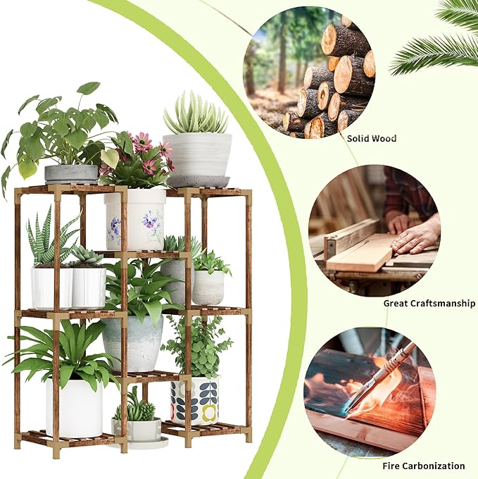 HOMKIRT Plant Stand Indoor, Doulbe 8 Tier Shelf for Multiple Plants Pots Rack Ladder Table For Corner, Patio, Porch, Garden