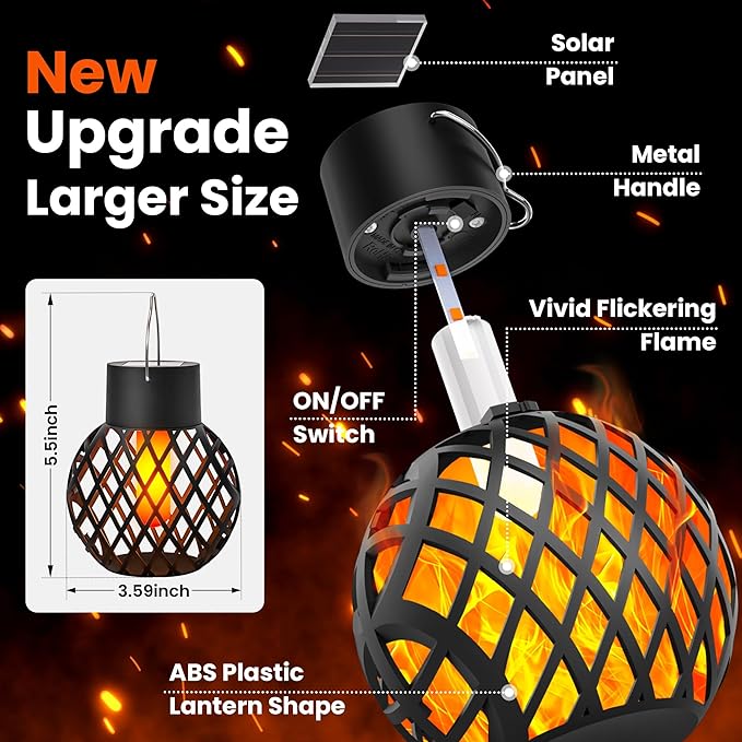GIGALUMI Solar Lights Outdoor Waterproof,8 Pack Solar Hanging Lights with Flickering Flame,Outdoor Solar Lights for Yard,Patio,Tree,Camping,Christmas Decoration,New Upgraded Larger Lanterns