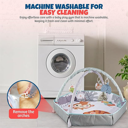 Henry & Colin Baby Activity Play Gym Mat with Hanging Toys, Soft Padded Mat, Sensory Development Play Area for Newborns and Infants, Convertible Play Center for Tummy Time and Fun Learning (Blue)