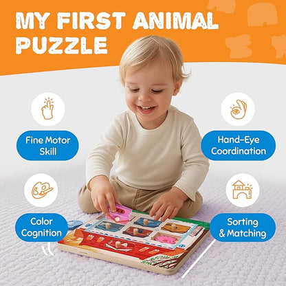 JoyCat Wooden Puzzles for Toddlers 1-3, Montessori Toys for 1 2 Year Old Boy Girl Birthday, Animal Matching Animal Body, Toddlers Puzzles Aged 2-4 for Preschool Learning Activities
