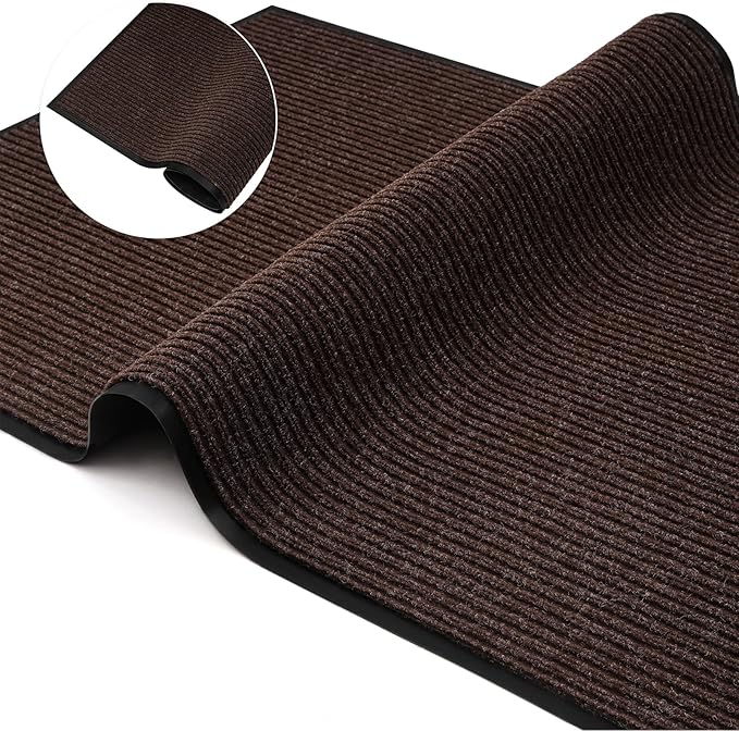 Low Profile Rubber Door Mat, 72x48inch, Heavy Duty, Entrance Doormat, Indoor and Outdoor, Waterproof, Easy Clean Shoe Scraper, Home Rug Welcome Mats for Entryway, Patio, Porch, Brown