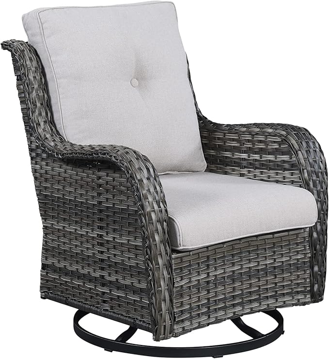 Outdoor Patio Swivel Rocker Chairs - Single Wicker Rattan Patio Swivel Rocking Chair with High Back,Deep Seating and Comfort Cushions for Deck Porch Garden,Mixed Grey/Beige