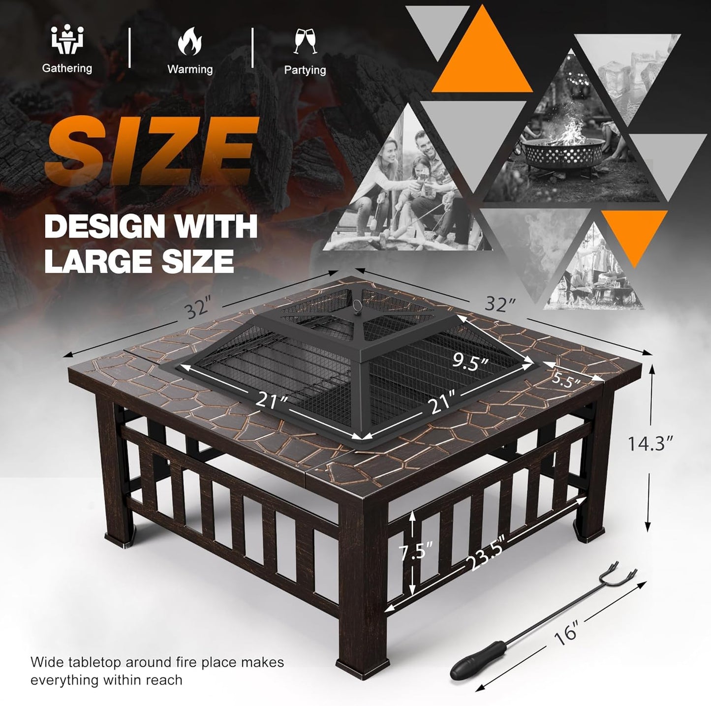 Devoko Outdoor Fire Pit, 32 Inch Firepit Table Metal Outdoor Fireplaces with Waterproof Cover for Outside Patio Camping (Copper)