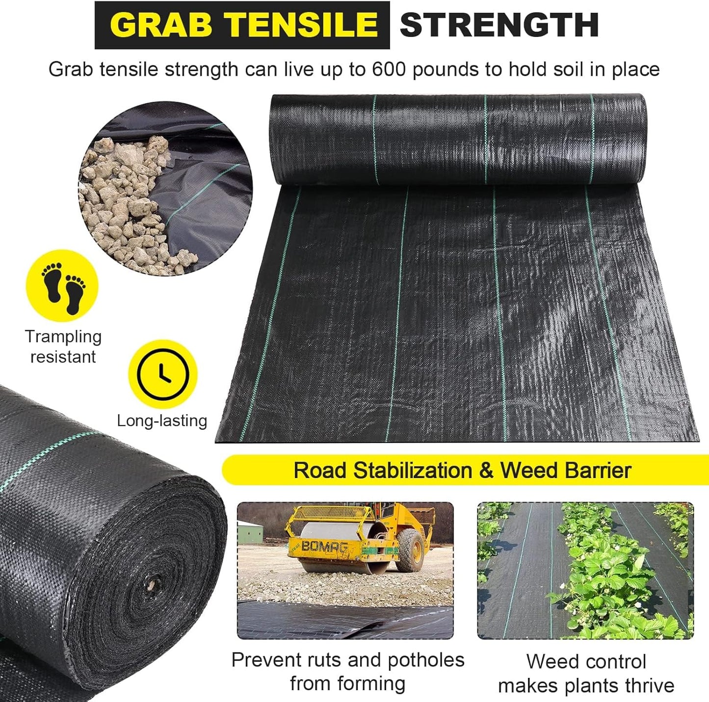 Driveway Fabric, 4x300 ft Road Fabric Commercial Weed Barrier Fabric, Landscape Fabric Heavy Duty 4OZ French Drain Fabric for Erosion Control,Landscape Fabric,Weed Barrier,Construction Projects