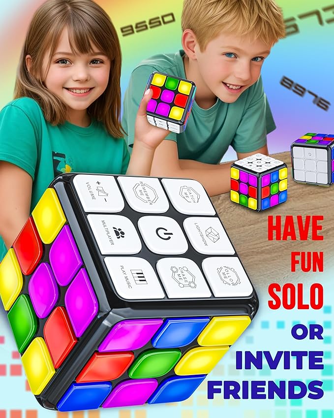 Skywin Memory Cube Game Improve Focus & Reflex, 3-Pack Rechargeable Cube Game for Kids & Adults, Enhances Hand-Eye Coordination, Speed, and Brain Development, Great for Solo or Multiplayer Fun