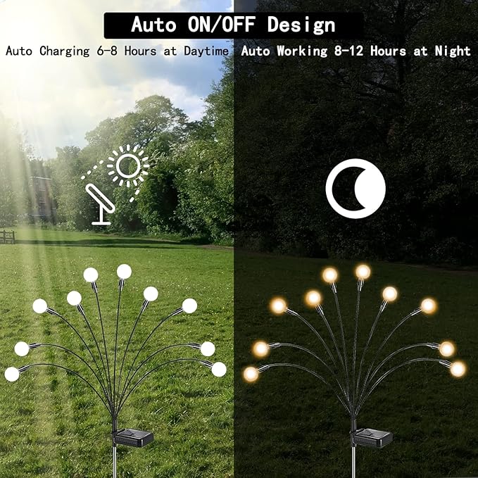 Solar Lights for Outside,4Pack 10Led Swaying Solar Garden Lights, Firefly Lights with Highly Flexible Copper Wires, Sway by Wind, Solar Lights Outdoor Waterproof with 2modes for Yard Patio Path Lawn