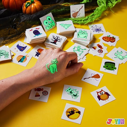 JOYIN 306 Pcs Halloween Tattoos for Kids, Glowing Temporary Tattoos in Assorted Designs Bulk for Child Trick or Treat Gifts Halloween Party Favor Decorations Goodie Bags Supplies Class Game Prizes