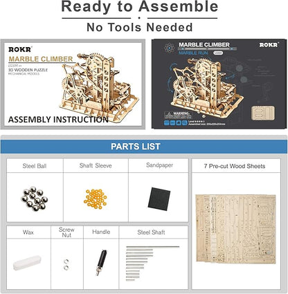 ROKR Marble Run 3D Wooden Puzzles Model Building Kits for Adults - Educational Project Brain Teaser, DIY Crafts for Adults & Kids (Fortress)