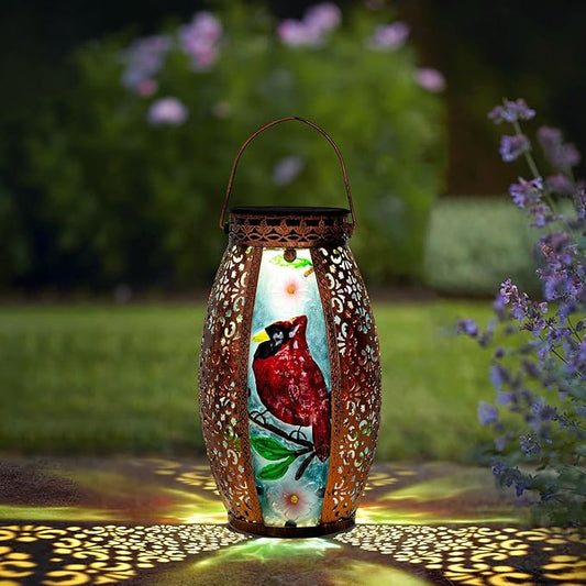 Larekook Outdoor Solar Lantern-Waterproof Cardinal Hanging Metal Decorative Lights for Patio Table Garden Pathway Yard with Super Bright Warm White LED,Large Solar Panels,Auto On/Off Sensor