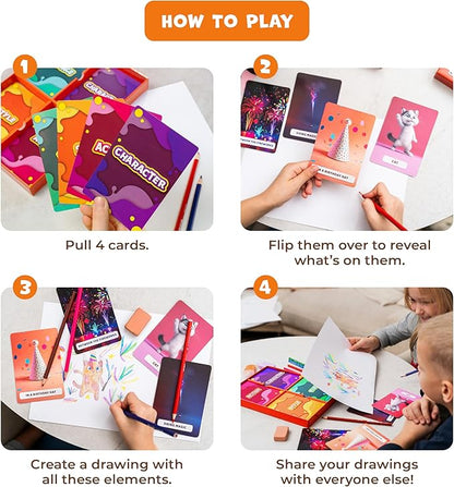Drawsome Drawing Game for Creative Kids – 160 Prompt Cards with Characters, Actions, Styles & Places to Spark Imagination – Fun Single Player & Family Art Game with Painting Ideas