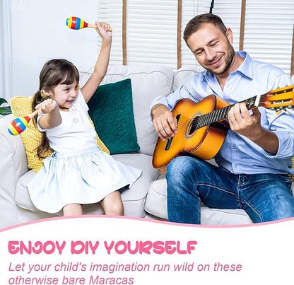 Leitee 6 Pcs DIY Wood Maracas Unfinished Hand Painted Maracas Party Favor Wooden Rumba Shakers Hand Percussion Rattles Musical Instruments with Clear Sound for Kid Adult(Log Color)