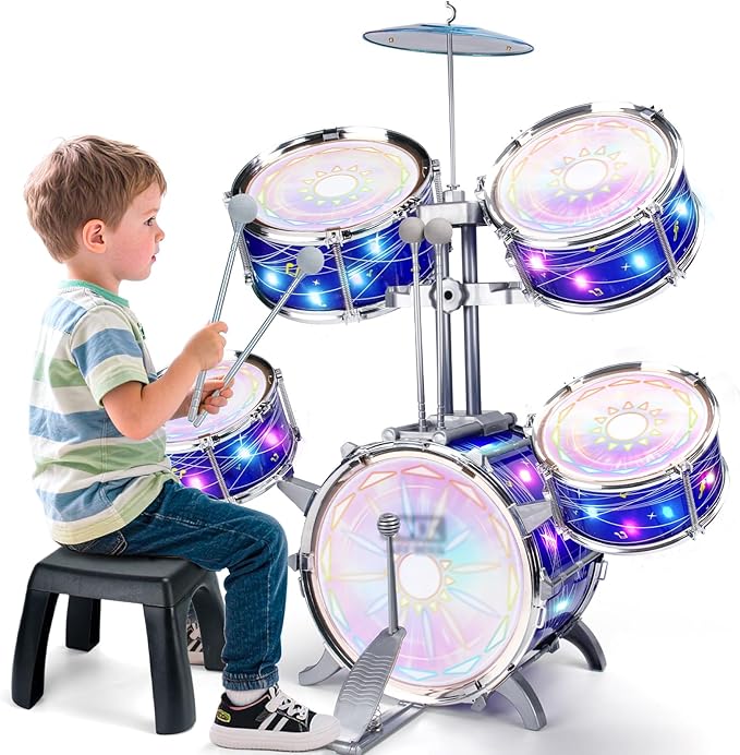 Kids Drum Sets for 2-5, Toddler Drum Set Ages 1-3, Junior Mini Jazz Full Size Small Band Rock Drums Making Kit Toys Percussion Musical Instrument Rhythm Beat Play Sets for Toddlers Boys Girls