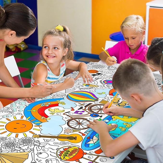 Giant Coloring Poster for Classroom - 31.5x72" Versatile Summer Activity Poster/Table Cover for School Parties, Birthday & Special Events Decoration