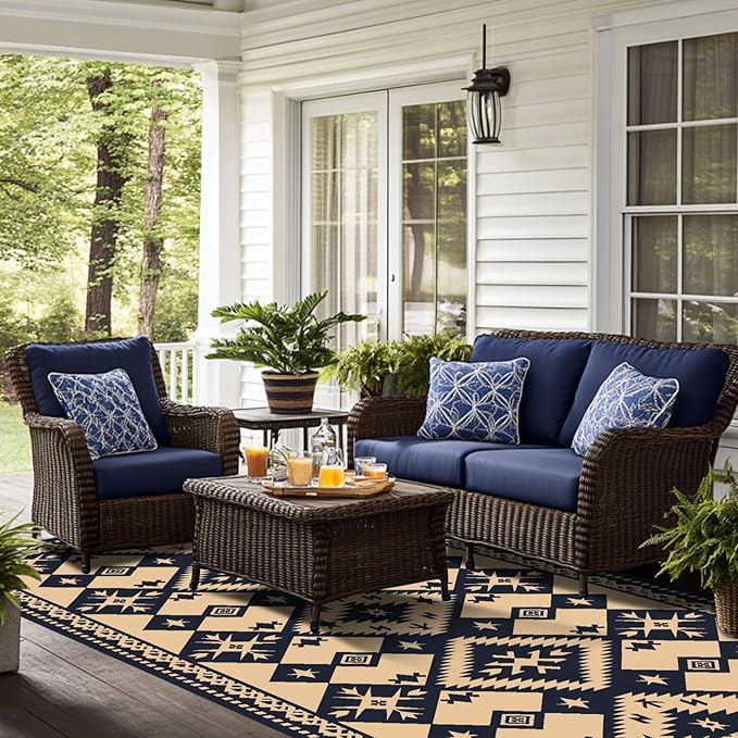 WILDROOTS 5x8 Feet Plastic Bohemian Outdoor Rug, Stain Resistant Waterproof Reversible Outdoor Patio Rug, Fade Resistant Camping Rug