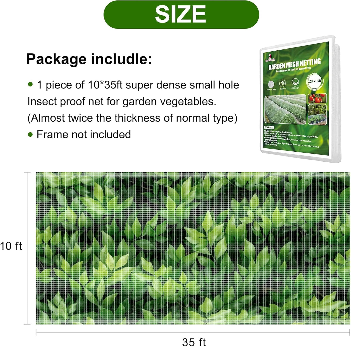 Garden Netting, Jevrench Durable Ultra Fine Garden Netting, Garden Plant Cover Row Cover Makes Plants, Vegetables, Fruits, and Flowers Grow Better (10ft x 35ft)