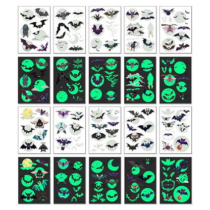 Halloween Luminous Bat Temporary Tattoos for Kids - 10 Sheets Glow In The Dark Halloween Bat Theme Tattoos for Boys and Girls, Halloween Cosplay Face Makeup Accessories Holiday Party Gifts