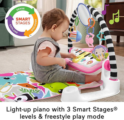 Fisher-Price Baby Musical Toy Set Glow and Grow Kick & Play Piano Gym Pink Playmat with 2 Rattle Maracas for Newborns Ages 0+ Months