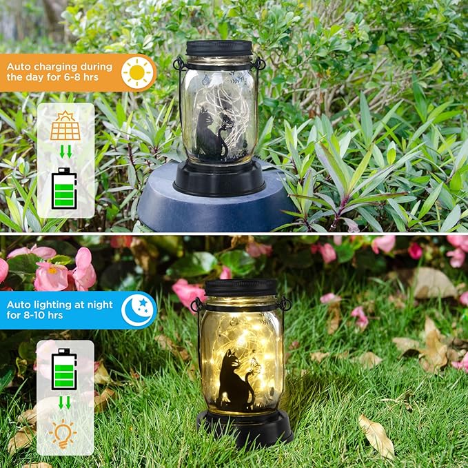 Christmas Garden Decor Cat Lover Gifts Cat Solar Lights, Christmas Gift for Mother/Grandma/Women,Cat Garden Gift, Yard Cat Gift, Lantern Decor, Patio Outdoor Waterproof Cat Solar Lanterns