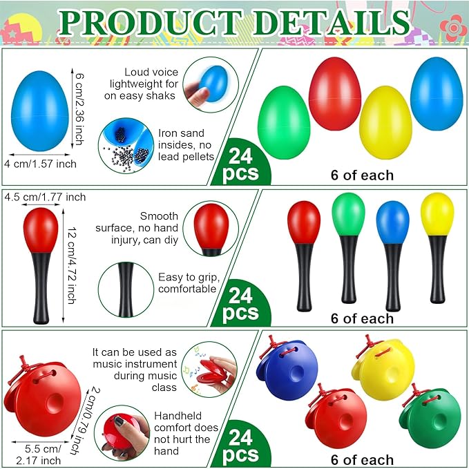 120 Pcs Maracas for Kids,Back to School Supplies Maracas Mexican Shaker Musical Instruments, Wrist Bells, Sand Hammers, Eggs Shakers, Castanets, Wooden Rhythm Sticks for Preschool