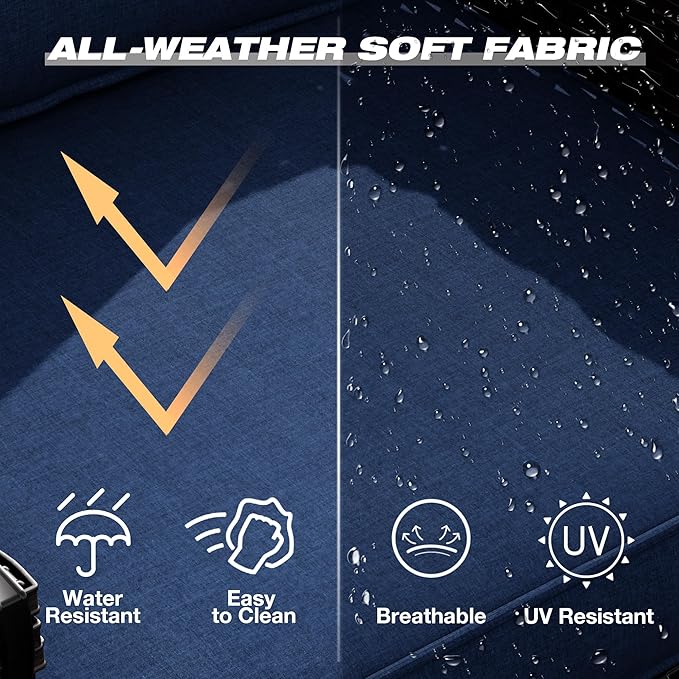 Joyside Wicker Patio Furniture Sets, 6 Pieces Upgraded Large Size Outdoor Furniture with Patio Dining Chairs, 3-Seat Sofa and Outdoor Ottoman, Thick Cushions, Wide Armrest