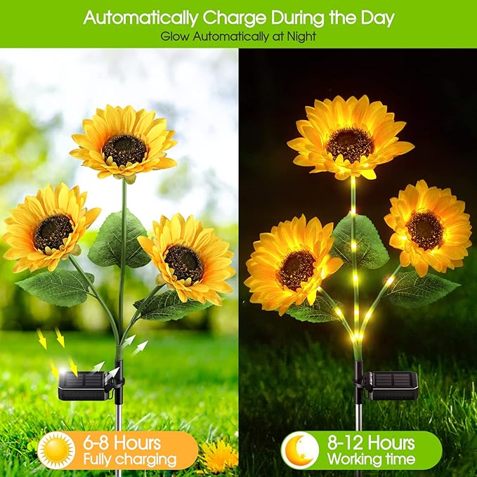 Solar Garden Lights Outdoor Waterproof, AHAORIGIN 3 Pack Sunflower Solar Lights for Outside with 9 Lifelike Sunflower, 36 Bright LED Solar Powered Outdoor Lights for Yard Pathway Garden Decorations