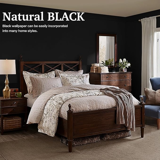 Dimoon 78.7''x17.7'' Black Peel and Stick Wallpaper Contact Paper Modern Self Adhesive Wall Paper Removable Renter Friendly Textured Solid Color Shelf Cabinet Vinyl Roll (78.7''x17.7'',Black)