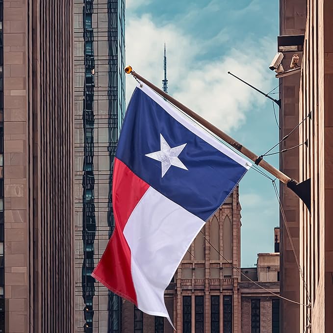 Texas State Flag 5x8 Ft, Deluxe Embroidered Heavy Duty Nylon Durable TX Outside Flags, Indoor/Outdoor, Sewn Stripes and Brass Grommets