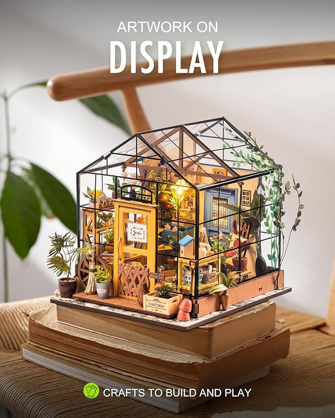 Rolife DIY Miniature Greenhouse Kit, Tiny/Mini House Making Kit with Furniture for Adults, Furniture, Halloween/Christmas Decorations, Gifts for Family and Friends (Cathy's Greenhouse)