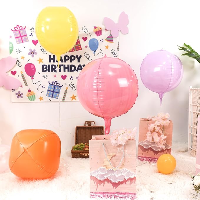 Giant 4D Foil Balloons, 6Pcs Pink Yellow Purple Blue Green Orange Round Balloons, 22 Inch Big Round Foil Balloon for Rainbow Balloon Birthday Party Baby Shower Wedding Decorations