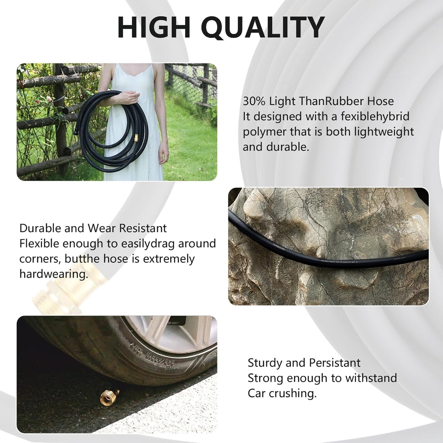 Garden Hose 5/8" x 75ft - No-Kink Flexible Water Hose 600 PSI Burst Pressure, Lightweight & Durable for Yard, Car Wash, Pets Black