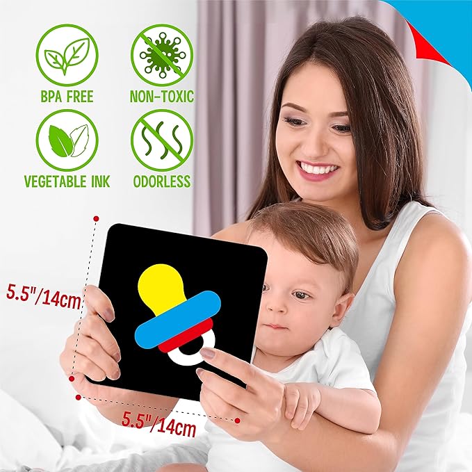 50 Pages Colorful Baby Visual Stimulus Flashcard, 25 PCS High Contrast Color-Coded Cards Educational Sensory Toys for Newborn Infant Gift (3-6 Months, 5.5” X 5.5”)